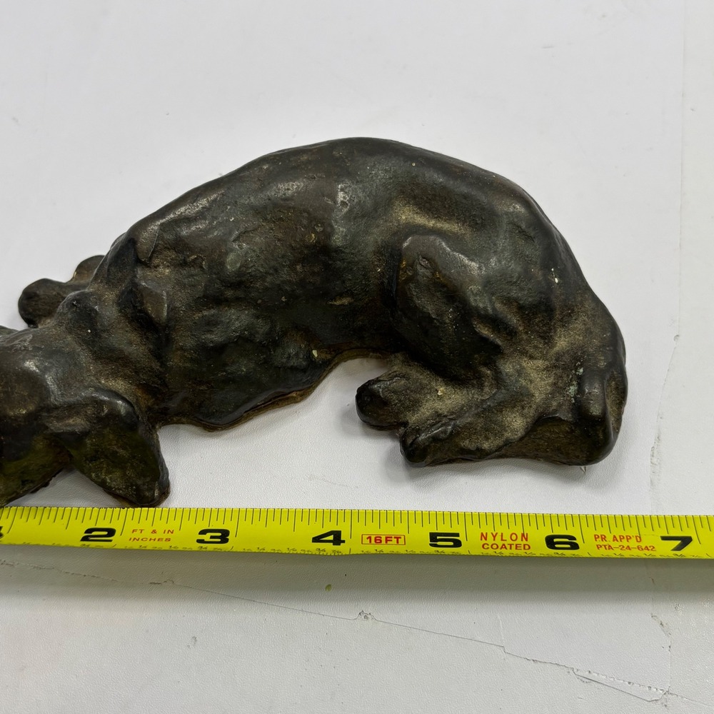 Antique Cast Iron Sleeping Dog Doorstop Heavy Metal Curled Hound Figurine 7 Inch - Picture 6 of 8